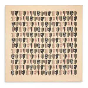 Burberry Beige Black Pink Shield Motif Silk Scarf